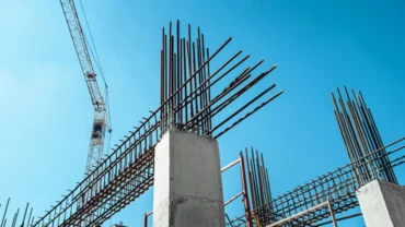 Steel reinforcing bar (rebar) being used in the construction of a concrete structure